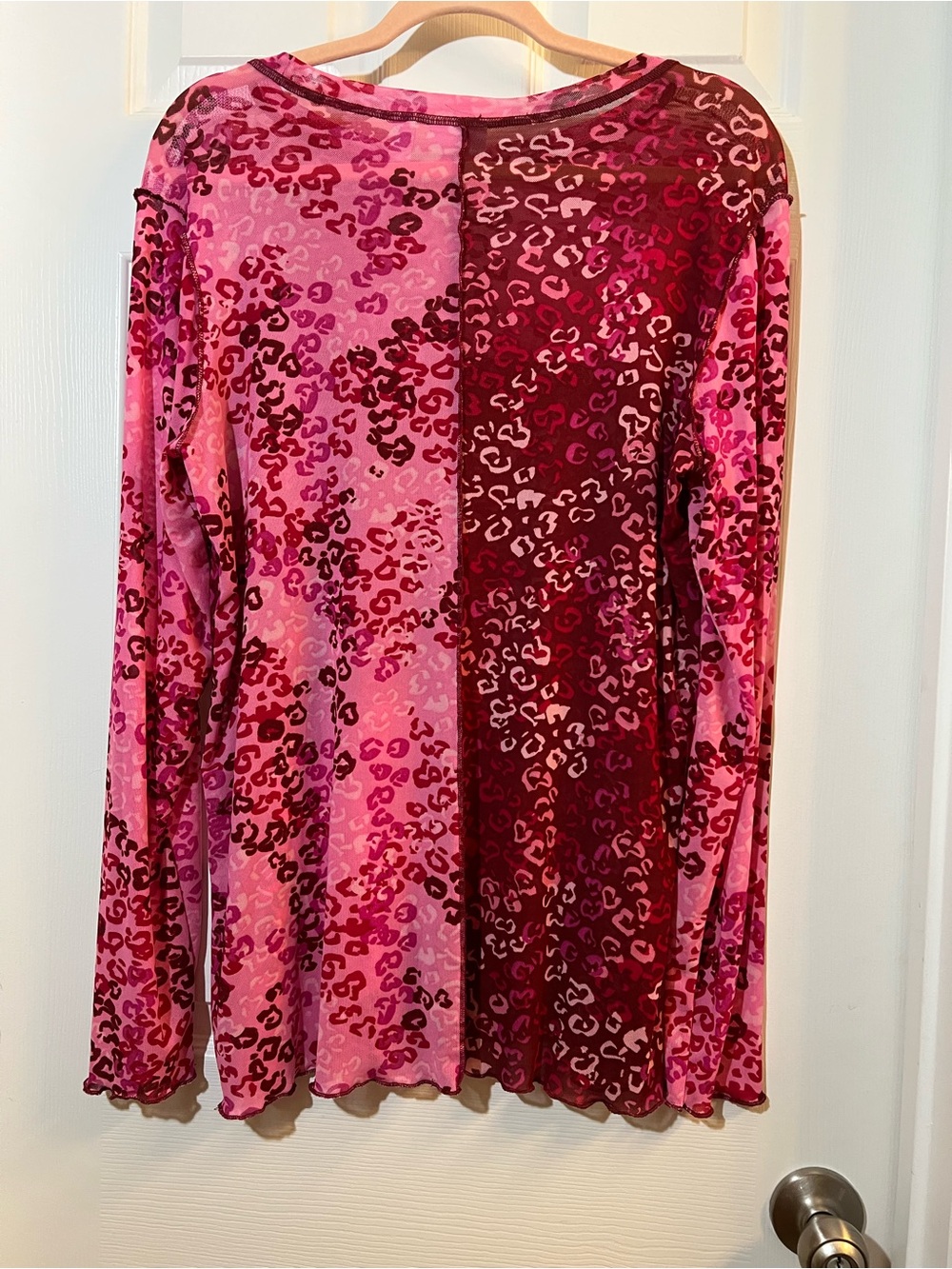 🦋NWOT LOGO Lori Goldstein Pink Leopard Patchwork Long-Sleeve mesh Tunic L - Picture 4 of 5